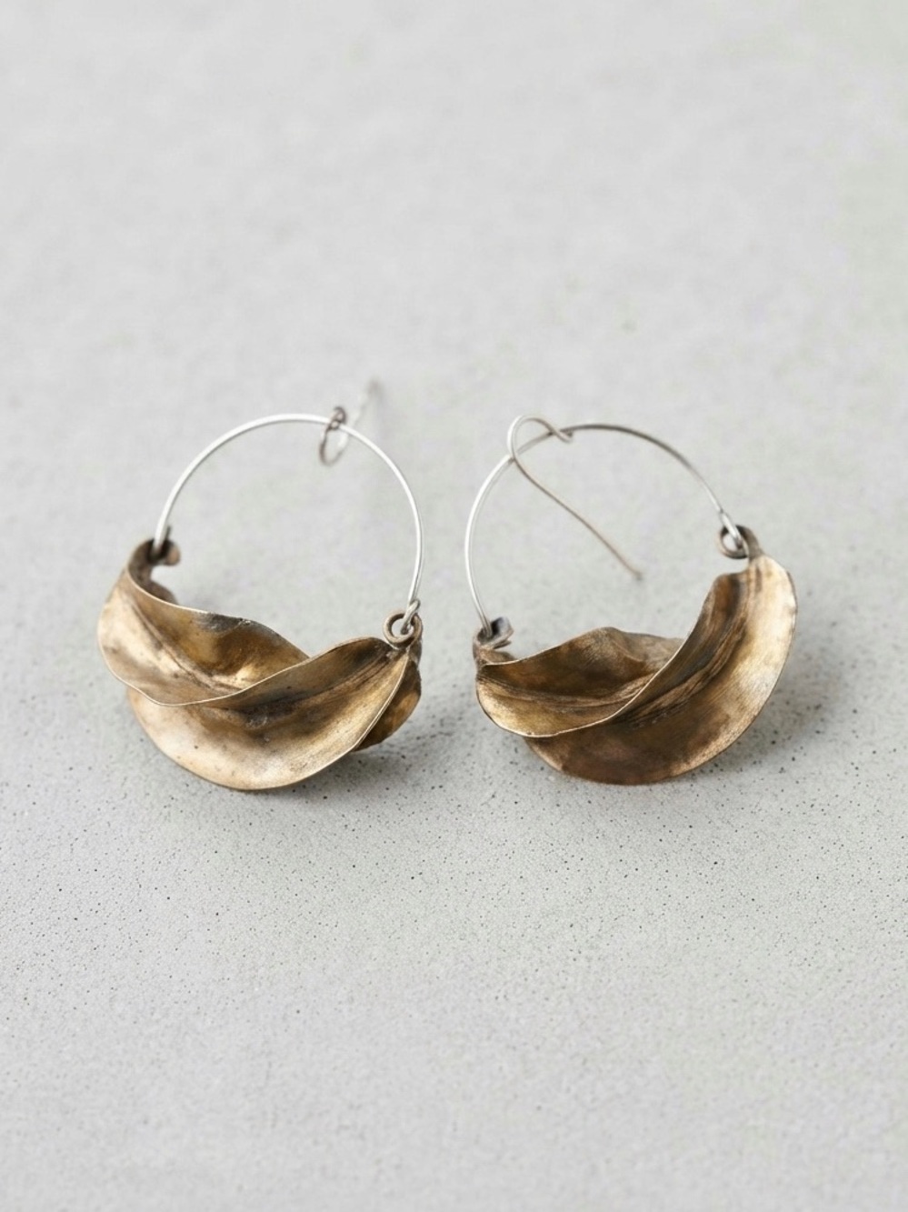 Sculptural Hammered Crescent Hoop Earrings | Artisan Boho Statement Jewelry